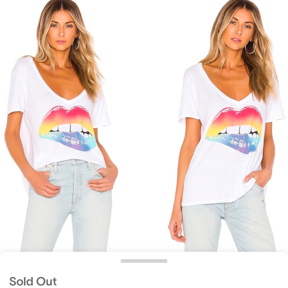Sold Out  White Graphic Tee with Rainbow Lips 👄 from Revolve